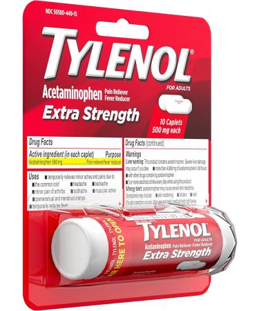 Tylenol Extra Strength Caplets 500mg Acetaminophen Pain Reliever 10 ct (Pack of 12) - Buy Online on GoSupps.com