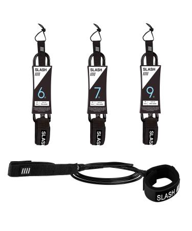 Slash Premium Surf Leash  6ft - 9ft  Surfboard Leash for Shortboard, Longboard, SUP Paddle Board 9' ft. - Longboard Black