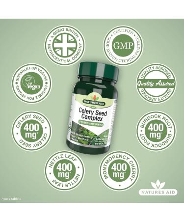 Natures Aid Celery Seed Complex With Montmorency Cherry Nettle & Burdock Vegan Tablets 60 Count (Pack of 1) - Buy Online on GoSupps.com