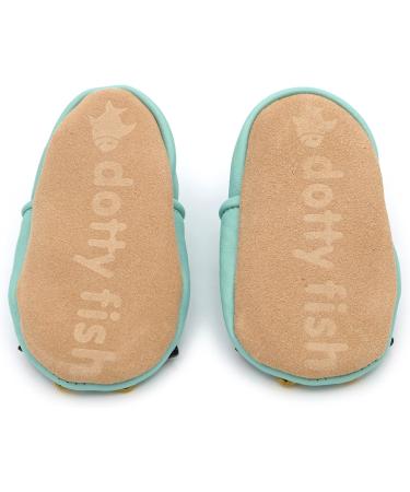 Dotty Fish Soft Leather Baby Shoes for Boys | Non Slip Toddler Shoes with Cute Penguin Design | 3-4 Years Minty Blue - Buy Online on GoSupps.com