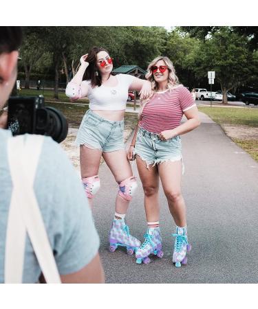 Ruthfot Double-Row Light up Roller Skates for Women and Girls | High-top PU Leather Rollerskates Blue-Purple Size 8 - Buy Online on GoSupps.com