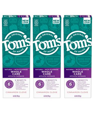 Tom's of Maine Whole Care Natural Toothpaste with Fluoride Cinnamon Clove 4.0 oz. 3-Pack (Packaging May Vary) - Buy Online on GoSupps.com
