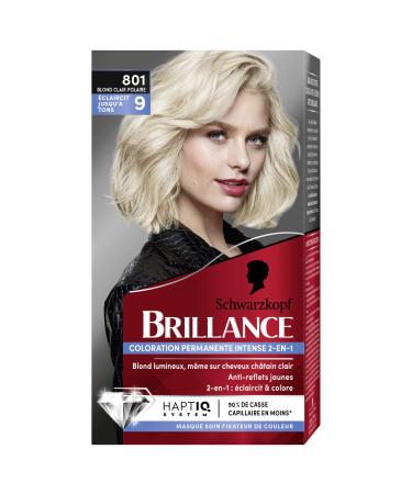 Schwarzkopf - Brilliance - Intense Permanent Hair Color 2 in 1 - Diamond Shine - Lightens up to 9 tones - Luminous Blonde - Anti-yellow reflections - Polar Light Blonde 801