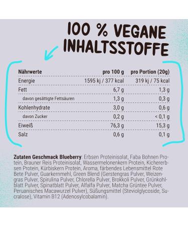 Powerstar Vegan Protein 500g | Soy-Free Multi-Component Protein Powder with 10 Superfoods | German Quality | Ideal for Muscle Building | Blueberry Flavor - Buy Online on GoSupps.com