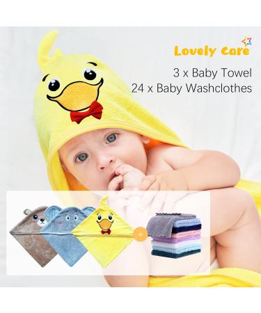 3 Pack Baby Hooded Bath Towel & 24 Washcloth Set - Baby Registry Essential for Newborns, Infants & Toddlers - Bear, Elephant, Duck Design - Buy Online on GoSupps.com