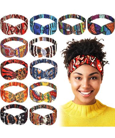 African Boho Print Headbands - Set of 12 | Twist Knot Elastic Hair Bands for Women & Girls - Ideal for Workout, Yoga, Sports - Vintage Criss Cross Headband Accessories - Buy Online on GoSupps.com