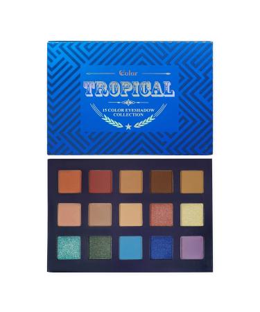 Ccolor Cosmetics - Tropical  15-Color Eyeshadow Palette  Highly Pigmented  Long-Wearing  Easy-to-Blend  Bright Blues  Neutral Matte & Shimmer Eye Shadow  Professionally Formulated Eye Makeup