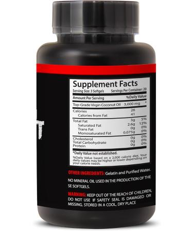 VIP VITAMINS Extra Virgin Coconut Oil 3000mg Softgels - Weight Loss Supplement - 60 Count - Buy Online on GoSupps.com