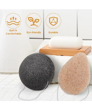 Konjac Organic Cleansing Exfoliating Facial Sponges Set Natural Activated Charcoal Konjac Face Scrubbers Sponge for Exfoliator Skincare Makeup Remover Body Washing for Oily Dry Sensitive Skin - Buy Online on GoSupps.com