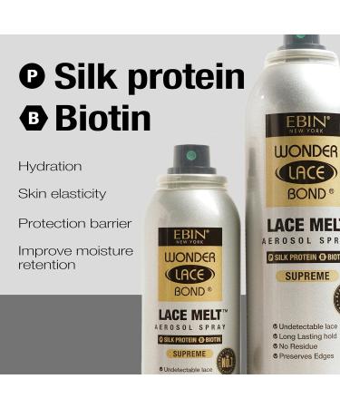 Wonder Lace Melt Aerosol Spray - Silk Protein Biotin Infused 6.08 fl.oz./180ml Preserves Edges & Undetectable Lace Long lasting hold No Residue glueless 6.08 Fl Oz (Pack of 1) Silk Protein - Buy Online on GoSupps.com