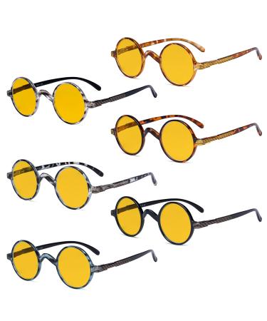 Eyekepper 5 Pack Blue Light Filter Glasses Vintage Round Computer Reading Glasses Amber Tinted +2.00 +2.00 Blue Light Blocking-b90-6 Pairs