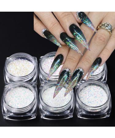GZSYY Glitter Powder for Nails Nail Glitter Sequins 6PCS Laser Holographic Nail Powder Nail Art Glitter White Color14