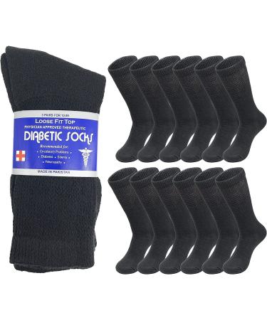 Mens Womens Diabetic Health Crew Ankle Quarter Cotton Socks Size 9-15 (10-13 12 Black) 10-13 12 Black