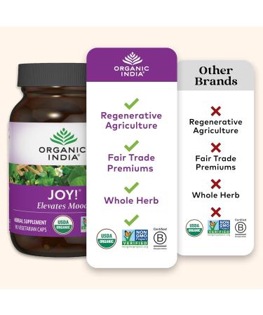 ORGANIC INDIA Joy Herbal Supplement - Immune Support Promotes Memory & Concentration Vegan Gluten-Free Kosher USDA Certified Organic Non-GMO Calming - 90 Capsules - Buy Online on GoSupps.com