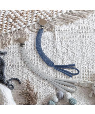 Shop Kowlone 2-Pack Cotton Pacifier Clips for Girls - Braided Dummy Holders in Gray and Star Blue - Ideal Baby Shower Gift - Buy Online on GoSupps.com
