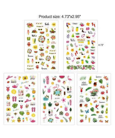 Konsait 1000+pcs 3D Summer Nail Art Stickers - Self-adhesive Nail Decals with Hawaii Flamingo, Cactus, Flower, Fruits, Ocean, Leaves Designs for Women, Girls, Kids - Buy Online on GoSupps.com