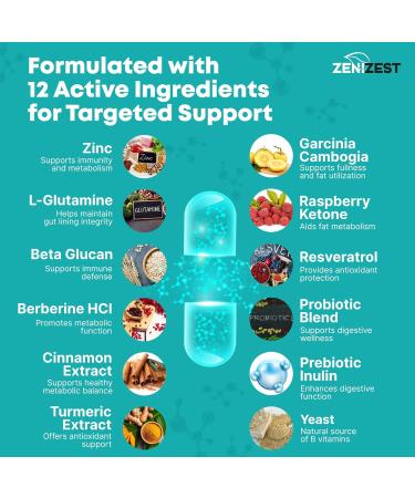 ZeniZest GLP-1 Support Probiotic Weight Loss Support Supplement - Women Men GLP1 Support with Berberine - Natural Keto Daily Oral Appetite Suppressant Hunger Control Metabolism Fat Burn Gut Health - Buy Online on GoSupps.com