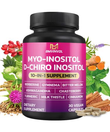 BMVINVOL Inositol Supplement - Myo-Inositol and D-Chiro Inositol Ideal 40:1 Ratio - Plus Berberine Cinnamon Ashwagandha + 5 More - 30 Capsules