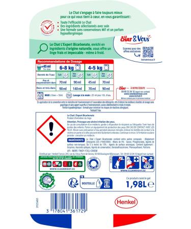 LE CHAT - Expert Liquid Laundry Detergent - Bicarbonate - Cleanliness Formulated with Care - Anti-Stain Effectiveness - 80% organic ingredients - Buy Online on GoSupps.com