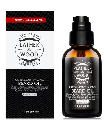 Buy Lather & Wood Beard Oil for Men - Premium 1oz Blend with Spill-proof Pump & Original Scent - International Shipping Available - Buy Online on GoSupps.com
