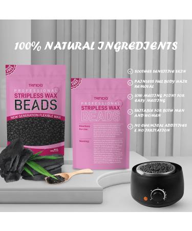 TRINIDa Charcoal Hard Wax Beads 1kg with 10 Applicators - Gentle Hair Removal for Full Body, Facial, and Legs - Painless Wax Beads for Women and Men - Buy Online on GoSupps.com