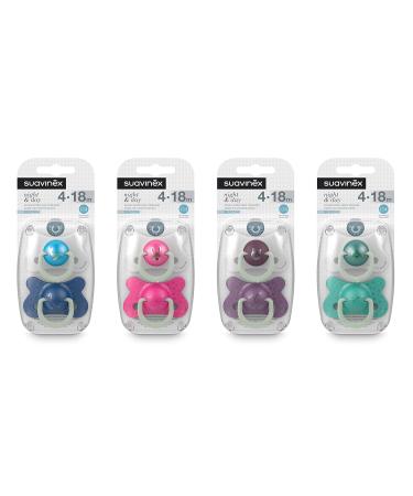 Suavinex Reversible Pacifier Set - Night & Day Bunny Pink | 4-18 Months | 2 Pieces - International Shipping Available - Buy Online on GoSupps.com