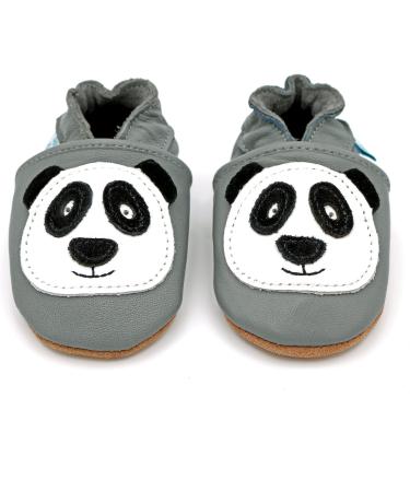 Dotty Fish Soft Leather Baby Shoes for Boys | Non Slip Toddler Shoes with Animal Designs | Sizes 0-6 Months to 4-5 Years | Grey & White Panda Design - Buy Online on GoSupps.com
