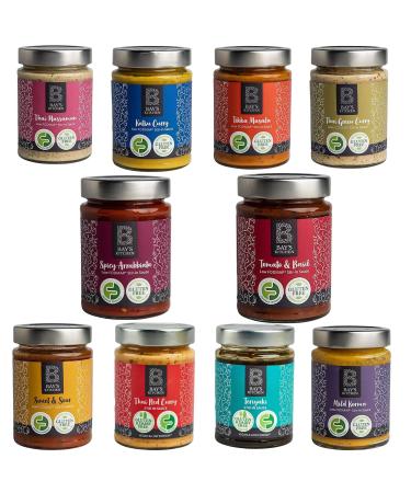 Bays Kitchen Sauce Jar Pick N Mix - Choose From 10 Flavours - Mild Korma Thai Massaman Green-Curry Tikka Masala Spicy Arrabbiata Tomato & Basil Katsu-Curry - Pack of 2 X 260g