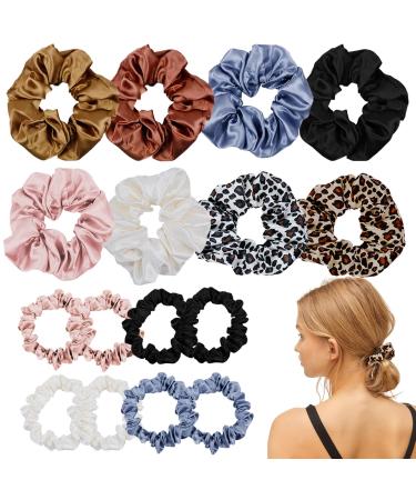 16 Pieces Satin Hair Scrunchies Set Elastic Hair Bands Silk Hair Ties Ponytail Holder Chic Hair Accessories Decorations for Women Girls Thin or Thick Hair (2 Sizes  8 Color)