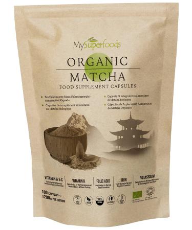 Matcha Green Tea Capsules | Organic | 1200mg per Serving | 180 Capsules | Natural Energy Supplement & Ergogenic Aid | MySuperfoods 180 count (Pack of 1)
