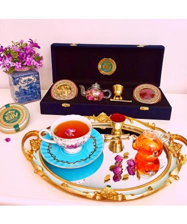 Luxurious Saffron Gift Box for Chefs: 9 Gr Grade A+ Organic Super Negin Coupe Saffron Threads Green Cardamom Rose Bud Tea Dried Saffron Teapot Small Brass Mortar and Pestle (Navy Velvet Box) - Buy Online on GoSupps.com