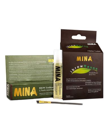 MINA ibrow Henna Professional Tint Kit With Nourishing Oil & Brush Combo Pack (Dark Brown)