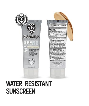 Headhunter Heavy Duty SPF 50 Reef Safe Surfing Sunscreen - Natural Mineral Face Cream - Broad Spectrum UVA/UVB Protection - Tinted Light Brown Formula - 3 Fl Oz - Buy Online on GoSupps.com
