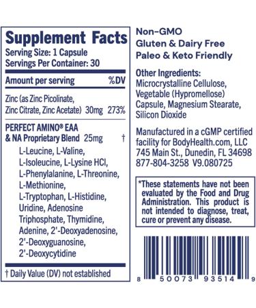 BodyHealth Zinc 30mg - Supplement for Growth & Development Antioxidant Activity - Natural Immune Defense & Cellular Health - 30 Capsules - Buy Online on GoSupps.com
