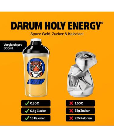 Holy Energy Gaming Booster 'Tropical Tiger' | 50 Portions | Maracuja & Pineapple | Vegan Focus Drink with Newcaff & Green Tea Extract | 100% Natural Fruit Aromas - Buy Online on GoSupps.com