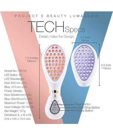 LumaGlow Red & Blue LED Light Therapy by Project E Beauty - FDA-Cleared Anti-Aging & Acne Treatment Device for Fine Lines, Wrinkles, Scars - Handheld 2-in-1 Red & Blue Light for Spa & Home Use - Buy Online on GoSupps.com