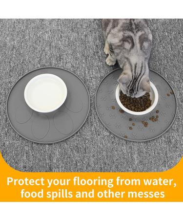 Ptlom Silicone Pet Placemat - Prevent Food/Water Overflow - Suitable for Small, Medium & Big Dogs/Cats - Many Paws Design - Grey - Buy Online on GoSupps.com