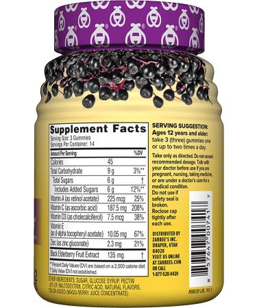 Zarbeeâ€™s Elderberry Gummies for Immune Support | Vitamins A, C, D, E, Zinc | 42 Count | Natural Berry Flavor - Buy Online on GoSupps.com