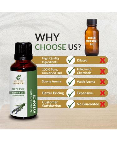 Sheer Essence Pure Essential Oils for Aromatherapy Skin Use Diffusers Candle and Soap Making 100% Undiluted & Uncut (Therapeutic Grade) - 5 ML (Hyssop) - Buy Online on GoSupps.com