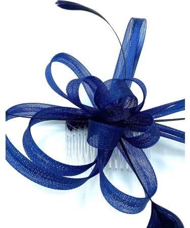 Ladies Feather Comb Fascinator Ladies Day Races Royal Ascot Hair Piece Fascinator (Navy Blue) - Buy Online on GoSupps.com