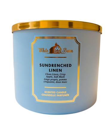 Bath & Body Works White Barn 3-Wick Candle w/Essential Oils - 14.5 oz - New Core Scents! (Sundrenched Linen)