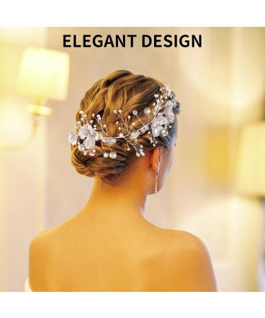 Flower Bridal Hair Accessories Bride girl Hand Knitting Wedding Hair Accessories Pearl headband for Weddings Banquets and Parties (Silver Leaf) - Buy Online on GoSupps.com
