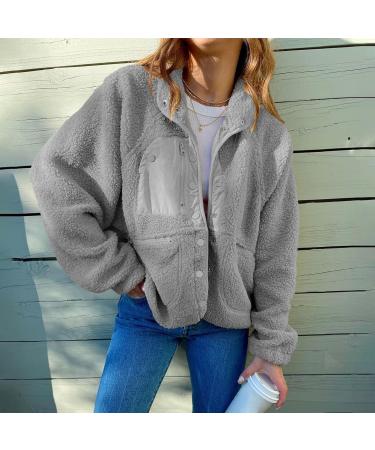 Hanxiulin Women's Fleece Jacket - Plush Cuddly Warm Winter Trench Coat - Reversible Lightweight Gray - Perfect for Outdoor Transition - Buy Online on GoSupps.com