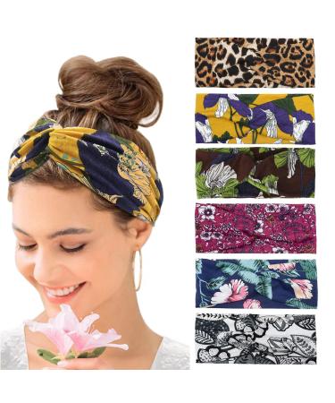 Kavya Wide Hair bands for Women Boho Headbands for Women's Hair Elastic Soft 6 Pieces Headband Print Head bands Adult Women Accessories Yoga Sports Hairband Multicoloured Thin Headscarf Set-2