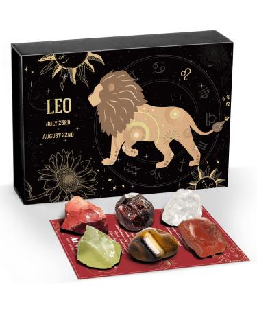GXO BEAUTY Leo Crystal Gift - Zodiac Sign Gemstones Set, 6 Pcs Astrology Healing Crystals Birthstone Kit with Horoscope (Leo)