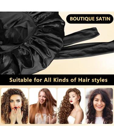 Satin Silk Hair Bonnet for Women | Adjustable Jumbo Sleep Cap for Long Curly Hair | Black - Buy Online on GoSupps.com