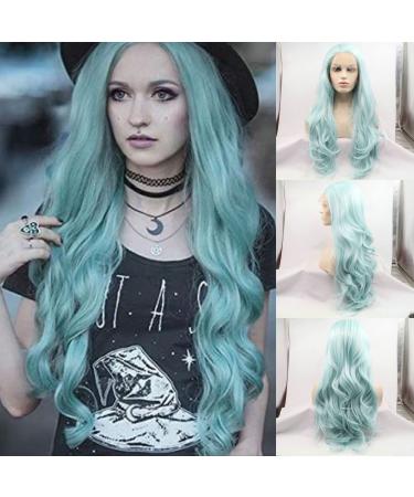 Light blue lace front wig lang corrugated for women pastel colors ice blue synthetic wig with baby hair high-quality heat-resistant fiber hair wig (light blue)