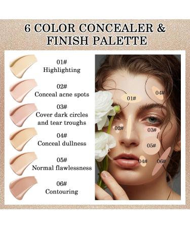 6 Colors Correcting Concealer Cream Contour Palette Long Lasting Concealer Cream Makeup Palettes with Concealer Brush Multi-purpose Contouring Liquid Foundation Makeup Kit - Buy Online on GoSupps.com