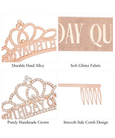 Chanaco Rose Gold Birthday Crown & Sash Set for Women | Birthday Queen Tiara & Sash | Happy Birthday Decorations - Buy Online on GoSupps.com