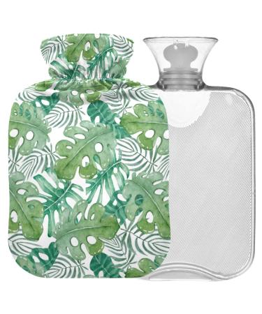 NAANLE hot water bottle with cover Cartoon palm leaf Transparent hot water bottle 2l large hot hot water bottle for menstrual cramps pain relief handfoots heat and cold therapy